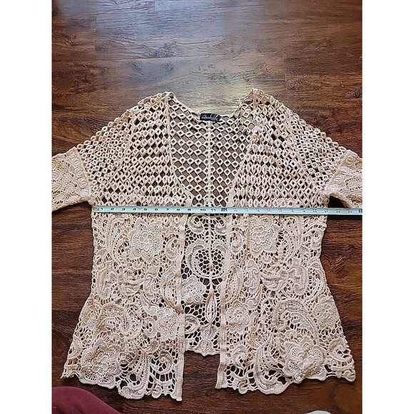 Crochet Cardigan Questions By Say What Pink V-Neck Button Front Womens Small - Picture 7 of 10